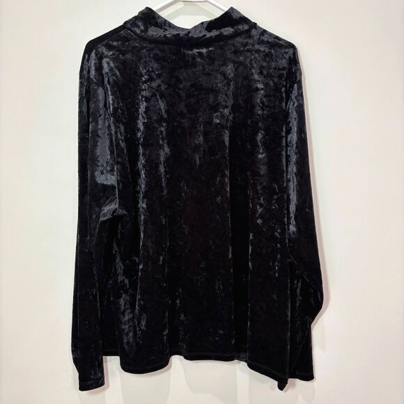 Eloquii Black Crushed Velvet Mock Neck Long Sleeve Top 26/28 Dark Goth Victorian - Picture 5 of 9